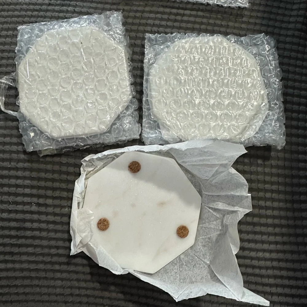 Set of 3 White Marble Coasters 3 3/4